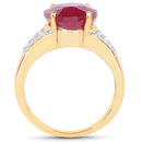 14K Yellow Gold Plated 5.49 Carat Glass Filled Ruby and White Topaz .925 Sterling Silver Ring-2