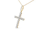 10K Yellow Gold 5/8 Cttw Miracle Set Round Diamond Circle Link Cross Men's Pendant Necklace-2