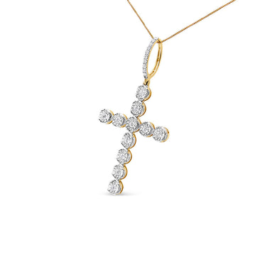 10K Yellow Gold 5/8 Cttw Miracle Set Round Diamond Circle Link Cross Men's Pendant Necklace - 0