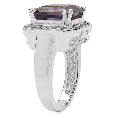 4.91 Carat Genuine Amethyst & White Topaz .925 Sterling Silver Ring - 0