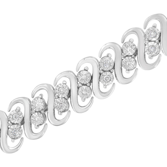 .925 Sterling Silver 1/4 cttw Round-Cut Diamond Double Row Wrapped S-Link Bracelet (I-J Color, I2-I3 Clarity) - Size 7.25"