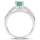 1.22 Carat Genuine Emerald and White Topaz .925 Sterling Silver Ring-2