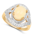 14K Yellow Gold Plated 1.88 Carat Genuine Ethiopian Opal and White Topaz .925 Sterling Silver Ring-2