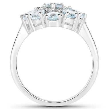 1.89 Carat Genuine Aquamarine and White Topaz .925 Sterling Silver Ring - 0