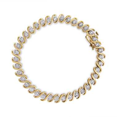 14K Yellow Gold Plated .925 Sterling Silver 1/2 Cttw Round Miracle-Set Diamond S-Curve Tennis Bracelet (I-J Color, I3 Clarity) - 7"