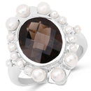 5.75 Carat Genuine Smoky Quartz and Pearl .925 Sterling Silver Ring-1