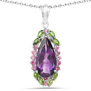 6.22 Carat Genuine Amethyst, Chrome Diopside and Rhodolite .925 Sterling Silver Pendant-1