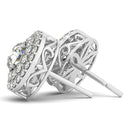 14k White Gold Double Halo Round Diamond Earrings (1 1/4 cttw)-2