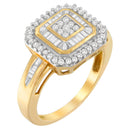 10K Yellow Gold 1/2 Cttw Diamond Square Cluster Cocktail Ring-4