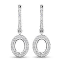 0.32 Carat Genuine White Diamond 14K White Gold Semi Mount Earrings - holds 8x6mm Oval Gemstones-1