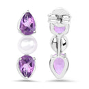 2.78 Carat Genuine Amethyst and Pearl .925 Sterling Silver Earrings-3