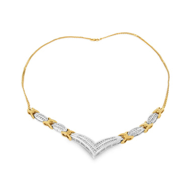 10K Yellow and White Gold 1.0 Cttw Round and Princess cut Diamond "V" Shape Statement Necklace (I-J Color, I1-I2 Clarity)