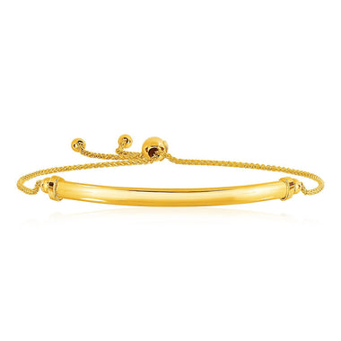 14k Yellow Gold Smooth Curved Bar and Lariat Style Bracelet - 0