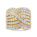 10K Yellow Gold 3.0 Cttw Diamond Eight-Row Bypass Crossover Statement Band Ring (H-I Color, I2-I3 Clarity) - Size 7-2