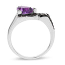 1.55 Carat Genuine Amethyst and Black Diamond .925 Sterling Silver Ring-2