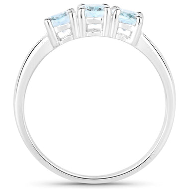 0.95 Carat Genuine Aquamarine and White Diamond .925 Sterling Silver Ring - 0
