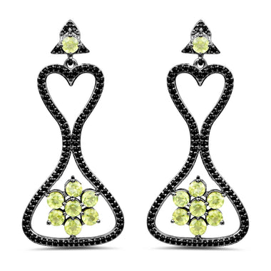 6.93 Carat Genuine Peridot and Black Spinel .925 Sterling Silver Earrings