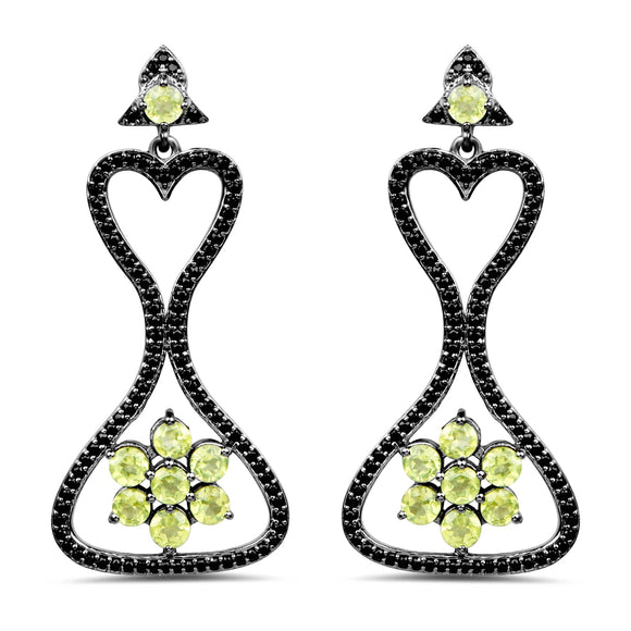 6.93 Carat Genuine Peridot and Black Spinel .925 Sterling Silver Earrings