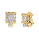 14K Yellow Gold 7/8 Cttw Princess and Baguette-Cut Diamond Square Framed Huggie Hoop Omega Earrings (H-I Color, SI1-SI2 Clarity)-2