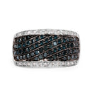 0.80 Carat Genuine Blue Diamond and White Diamond .925 Sterling Silver Ring-3