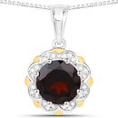 2.32 Carat Genuine Garnet and White Diamond 14K Yellow Gold with .925 Sterling Silver Pendant-1