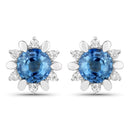 1.87 Carat Genuine Blue Sapphire and White Diamond 14K White Gold Earrings-1