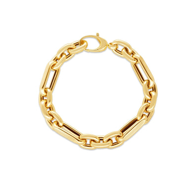 14k Yellow Gold Italian Alternating Paperclip Oval Links Bracelet (9.30 mm) - 0