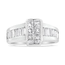 14K White Gold 2 3/4 Cttw Invisible-Set Princess and Channel-Set Baguette Diamond Step Up Cocktail Ring (G-H Color, SI1-SI2 Clarity) - Ring Size 9.25-2