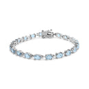 .925 Sterling Silver 11.0 Cttw Oval Shaped Created Light Blue Topaz Link Bracelet - 7 inch-1