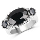 8.62 Carat Genuine Black Sapphire & White Topaz .925 Sterling Silver Ring-1