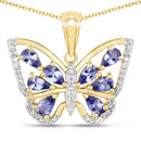 1.75 Carat Genuine Tanzanite and White Zircon .925 Sterling Silver Pendant-1