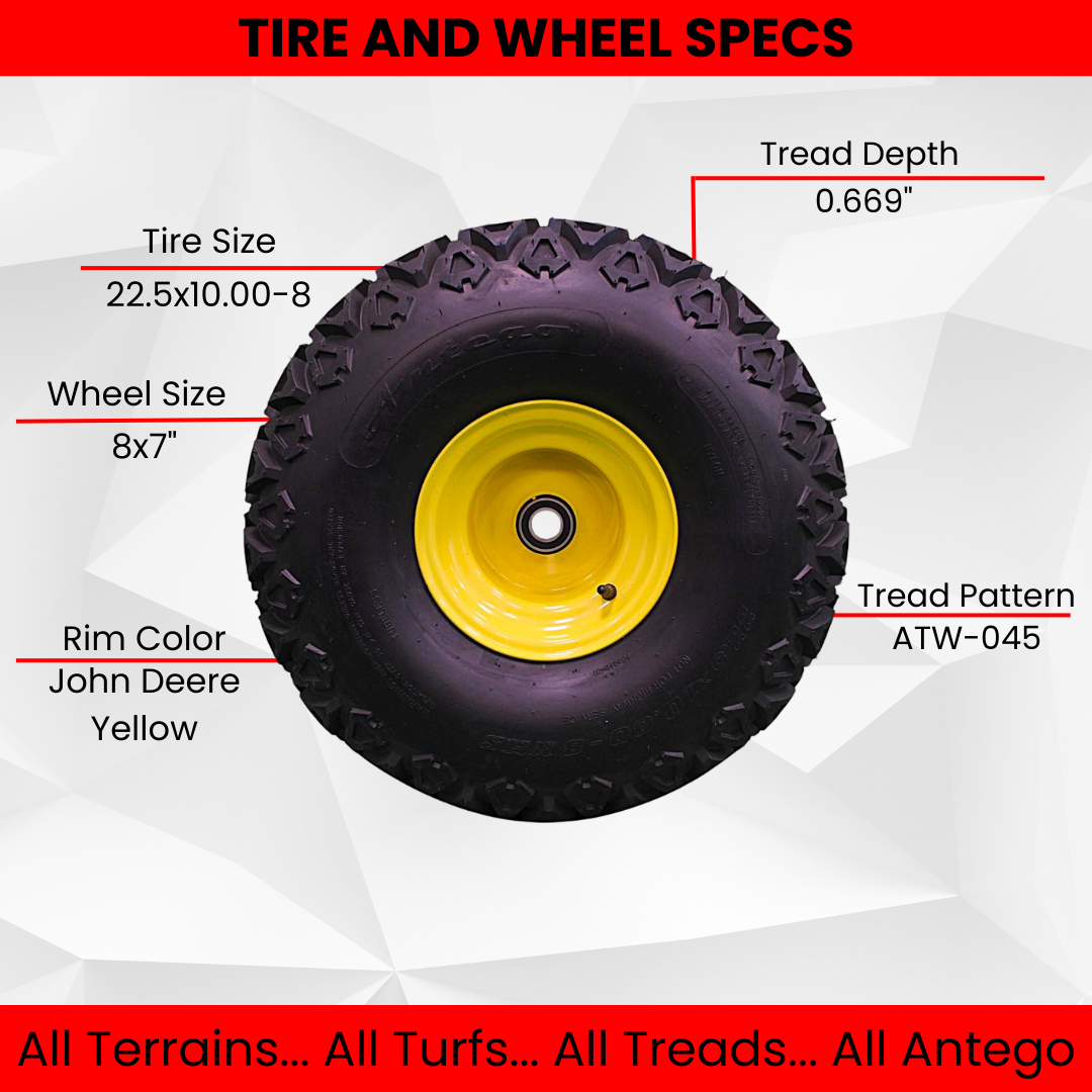 22.5x10.00-8 Front Tire and 8x 7 Wheel Assembly Perfectly Replaces AM143568 M118820.