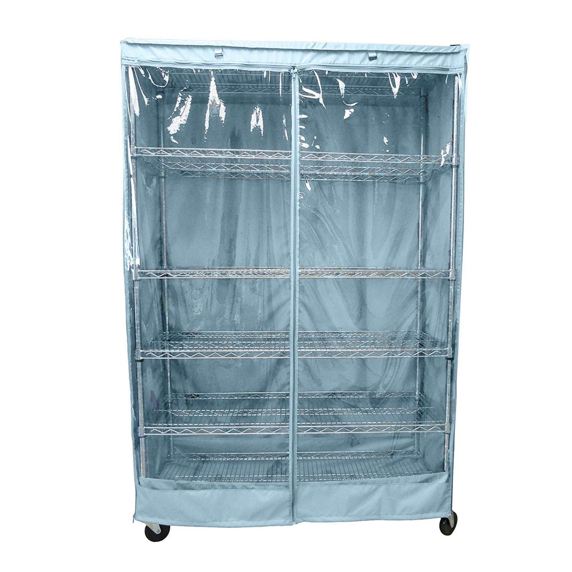 Storage Shelving Unit Cover, fits racks 48"W x 18"D x 72"H one side see through panel in Glacier Blue
