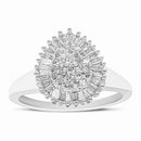 10K White Gold 1/2 Cttw Round & Baguette Cut Diamond Pear Shaped Domed PavÃ© Cluster with Halo Cocktail Ring (H-I Color, SI1-SI2 Clarity) - Size 5-6