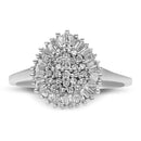10K White Gold 1/2 Cttw Round & Baguette Cut Diamond Pear Shaped Domed PavÃ© Cluster with Halo Cocktail Ring (H-I Color, SI1-SI2 Clarity) - Size 5-9