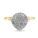 10K Yellow Gold 1/2 Cttw Round & Baguette Cut Diamond Pear Shaped Domed PavÃ© Cluster with Halo Cocktail Ring (J-K Color, I1-I2 Clarity) - Size 4-1/4-6
