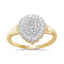 10K Yellow Gold 1/2 Cttw Round & Baguette Cut Diamond Pear Shaped Domed PavÃ© Cluster with Halo Cocktail Ring (J-K Color, I1-I2 Clarity) - Size 4-1/4-7