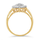 10K Yellow Gold 1/2 Cttw Round & Baguette Cut Diamond Pear Shaped Domed PavÃ© Cluster with Halo Cocktail Ring (J-K Color, I1-I2 Clarity) - Size 4-1/4-9
