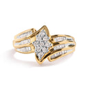 10K Yellow Gold 1/2 Cttw Round And Baguette-cut Diamond Cluster Head and Channel Set Shank Ring (H-I Color, I1-I2 Clarity) - Ring Size 7-6