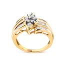 10K Yellow Gold 1/2 Cttw Round And Baguette-cut Diamond Cluster Head and Channel Set Shank Ring (H-I Color, I1-I2 Clarity) - Ring Size 7-7