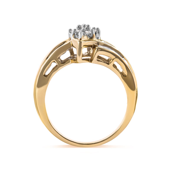 10K Yellow Gold 1/2 Cttw Round And Baguette-cut Diamond Cluster Head and Channel Set Shank Ring (H-I Color, I1-I2 Clarity) - Ring Size 7