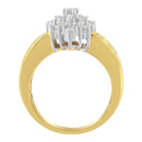 10K Yellow Gold 1.0 Cttw Round & Baguette Cut Diamond Floral Cluster Double-Channel Flared Band Statement Ring (H-I Color, SI2-I1 Clarity) - Size 6-1/2-7