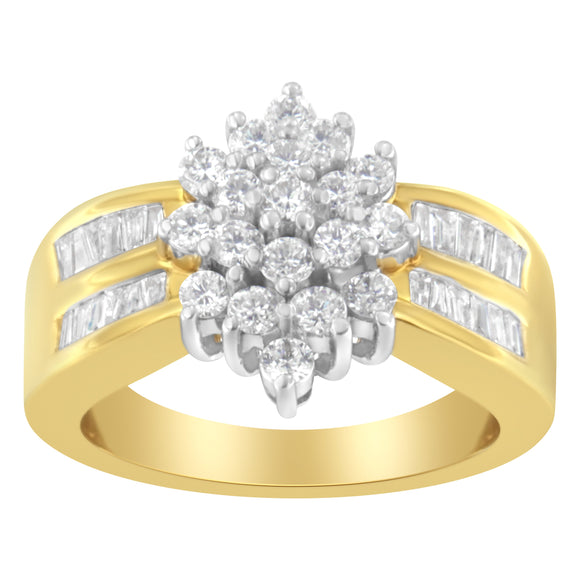 10K Yellow Gold 1.0 Cttw Marquise Composite Diamond Cluster Cocktail Ring (H-I Color, SI2-I1 Clarity) - Size 7
