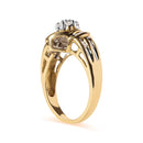 10K Yellow Gold 1/2 Cttw Round and Baguette Diamond Flower Swirl Cocktail Ring (I-J Color, SI2-I1 Clarity) - Ring Size 7-8