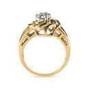 10K Yellow Gold 1/2 Cttw Round and Baguette Diamond Flower Swirl Cocktail Ring (I-J Color, SI2-I1 Clarity) - Ring Size 7-9