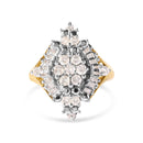 10K Yellow Gold 1 Cttw Round and Baguette cut Diamond Cluster and Rhombus Halo Ring (H-I Color, I1-I2 Clarity) - Ring Size 7-6