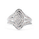 14K White Gold 3/4 Cttw Round and Baguette cut Diamond Cluster Ring (H-I Color, I1-I2 Clarity)-6