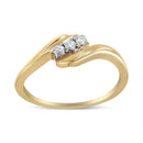 10K Yellow Gold over .925 Sterling Silver 1/10 Cttw Diamond Three-Stone Bypass Fashion Cocktail Ring ( I-J Color, I2-I3 Clarity) - Size 6-6
