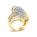 14K Yellow Gold 1-1/3 Cttw Round and Baguette Diamond Bypass Cocktail Ring-3