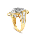14K Yellow Gold 1-1/3 Cttw Round and Baguette Diamond Bypass Cocktail Ring-4